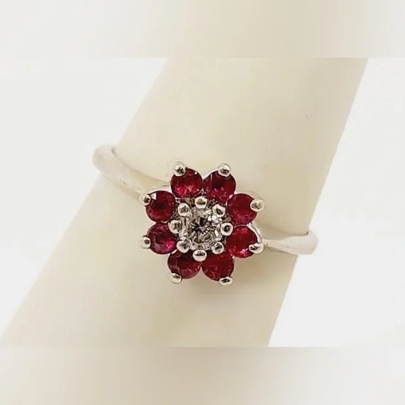 Ruby and Diamond ring 14k solid white gold genuine gems - Picture 3 of 7